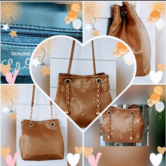 L.J. SIMONE NEW YORK GOLD LEATHER ANCHOR BAG - Picture 3 of 7